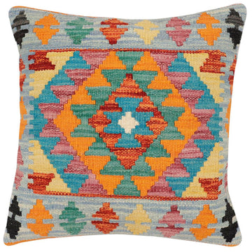handmade Traditional Pillow Blue Rust Hand-Woven SQUARE 100% WOOL Hand woven turkish pillow2' x 2'